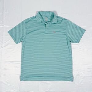 Rhoback Men's Polo Shirt - Light Blue Green Stripes WORN - Extremely Small Pull